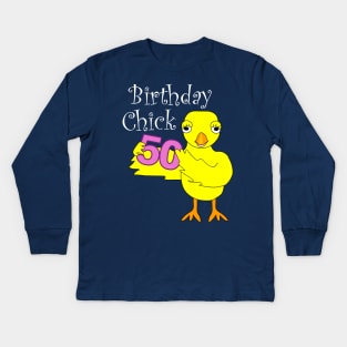 50th Birthday Chick White Text Kids Long Sleeve T-Shirt